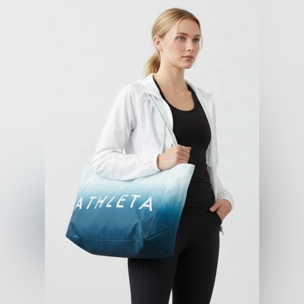 Athleta Blue Ombré Canvas Tote Bag | Large Beach, Gym & Everyday Carryall | NWOT